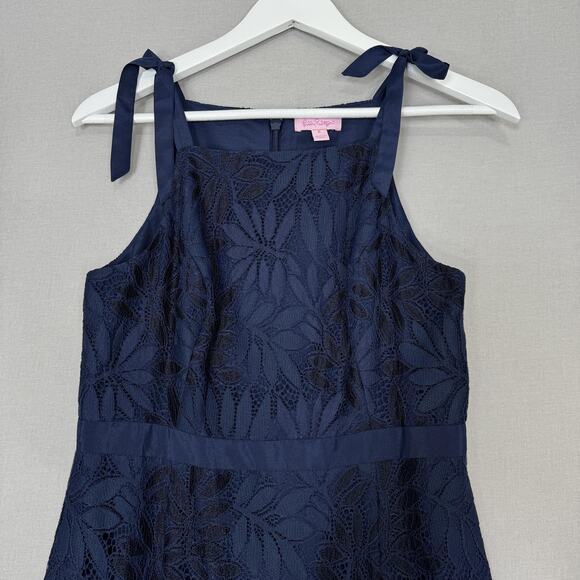 Lilly Pulitzer Kayleigh Shift Dress Womens 6 Navy Fern Gallery Lace Cocktail - Picture 3 of 15